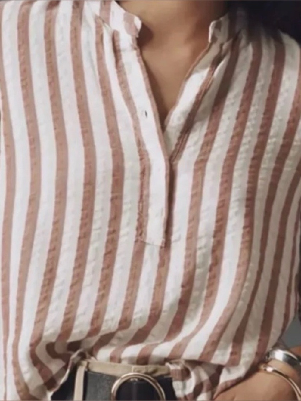 Cloth and Stone Striped Brown and White Women's Top size M